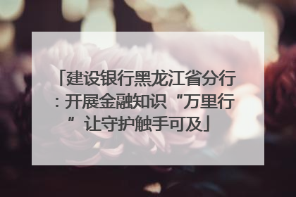 建设银行黑龙江省分行：开展金融知识“万里行”让守护触手可及